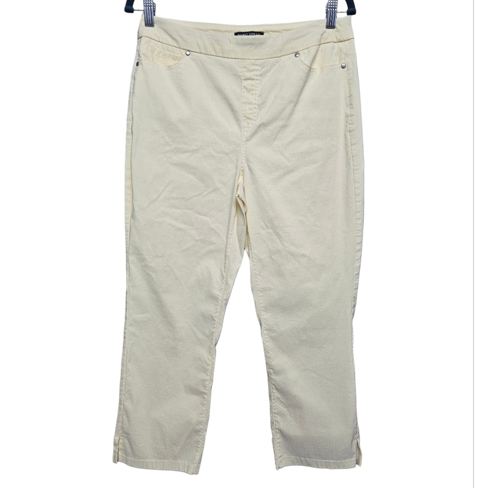 Mario Serrani Striped Pants Crop Capri Sz M Yellow/White 29" W, 10" R, 21" Insea